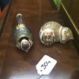 Royal Crown Derby, 2 x Imari patterned paper weights with gold stoppers, Kitten and Bird
