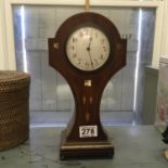Art Nouveau Mahogany inlaid mantle clock, waisted balloon case c190012" tall Working and no damage