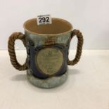 Doulton Loving cup Commemorating Lord Nelson, his Birth and Death, rope twist handles, 6" tall,