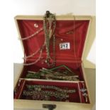 Jewellry box with contents includes marcasite brooches 10
