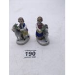 Small pair of Goat Herder figurines, both with gold Anchor mark 3" tall girl and boy