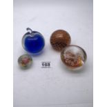 4 x collectable glass paper weights, including Whitefriars