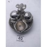 Mappin & Webb London late 19 th century boiled egg companion, salt, pepper, egg cup, all being