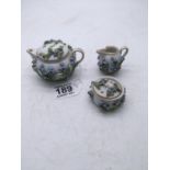 3 x item miniature Minton tea set, with applied floral design,