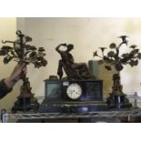 Classical design French late 19th Century 3 item marble and spelter garniture set, a centre clock
