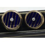 18 ct gold Stunning pair of diamond and lapis Lazuli Gent's cuff links both marked 18ct,