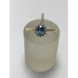 Ladies 9ct gold Aquamarine and diamond ring size L 2.3 grams, 45