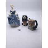 2 x Doulton jugs, Policeman and Neptune and a Doulton figurine