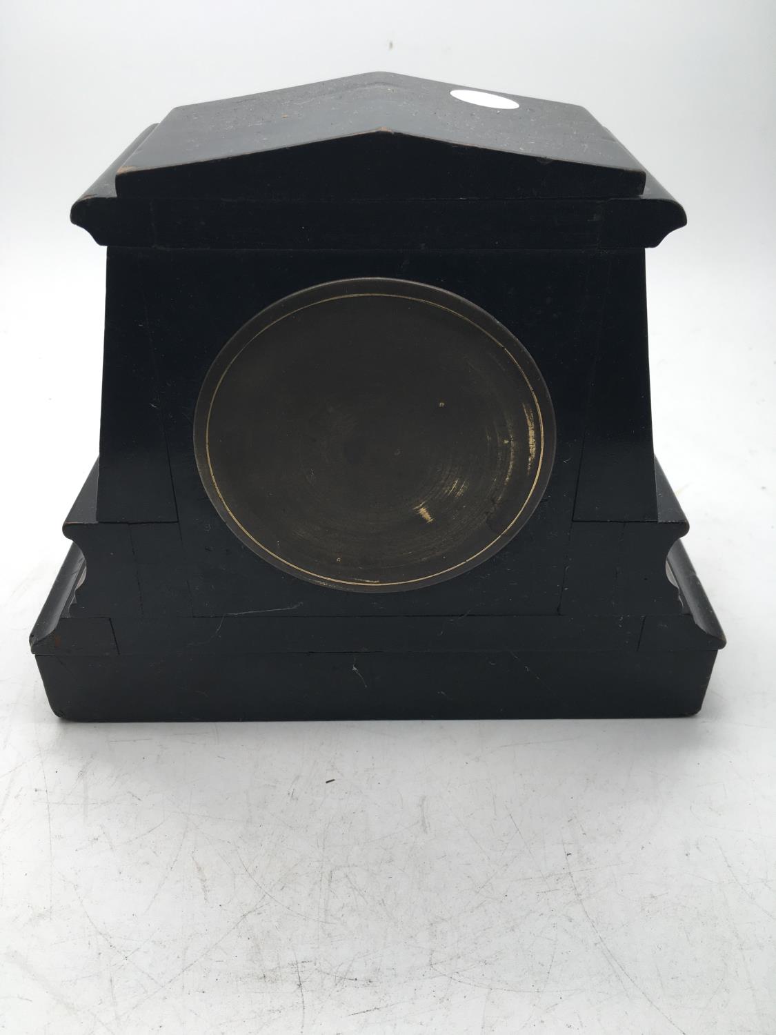 Ebonised and walnut Architectural design mantle clock makers from Bournemouth, dead beat escapement, - Image 3 of 3