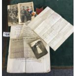 Collection of WW1 memorabilia POW detention certificate of identity movement+ WW1 Postcards