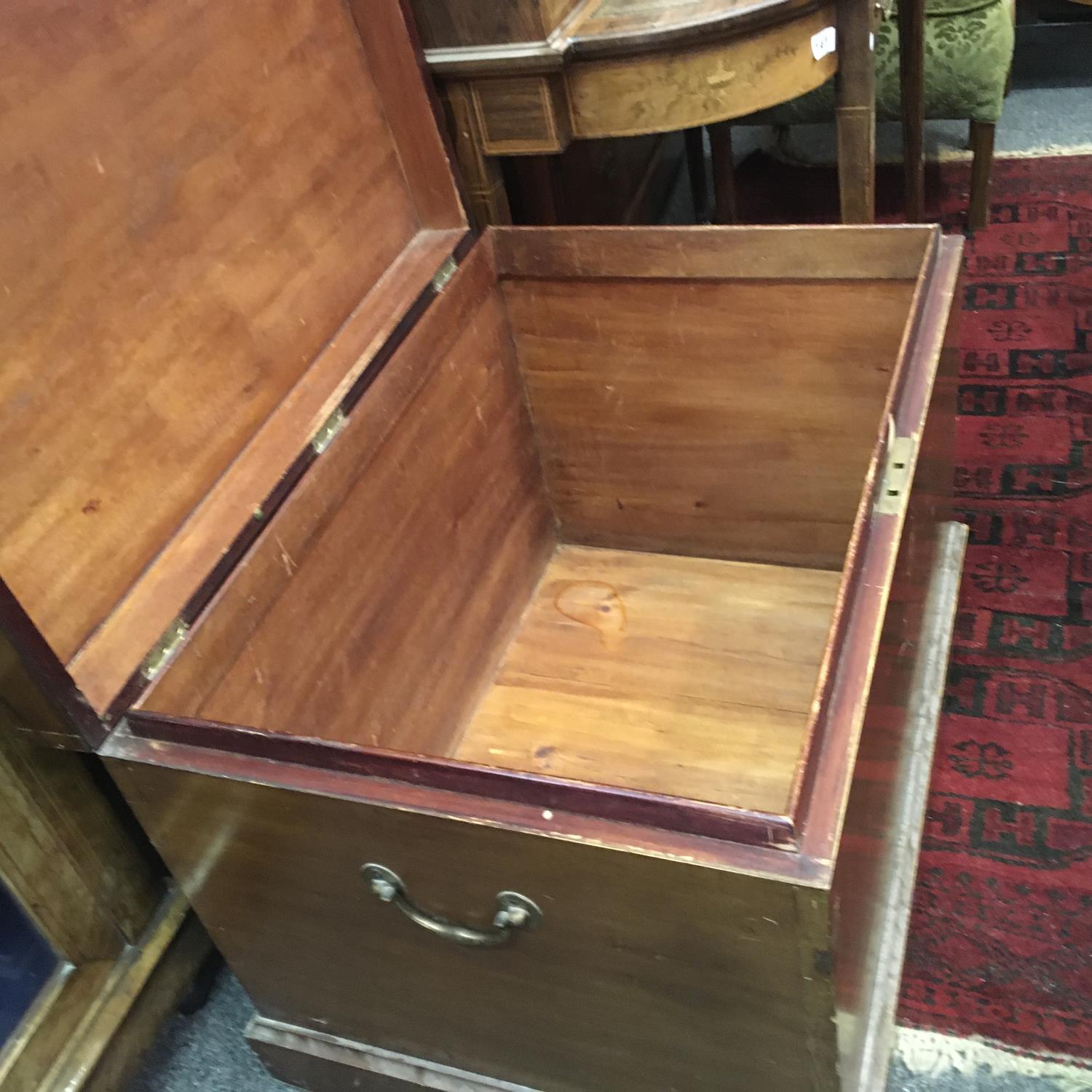 Mahogany blanket chest 2'6 long with brass carrying handles,