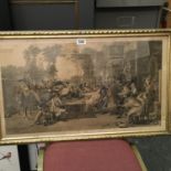 Gilt framed black and white engraving after David Willkie, Chelsea Pensioners discussing The
