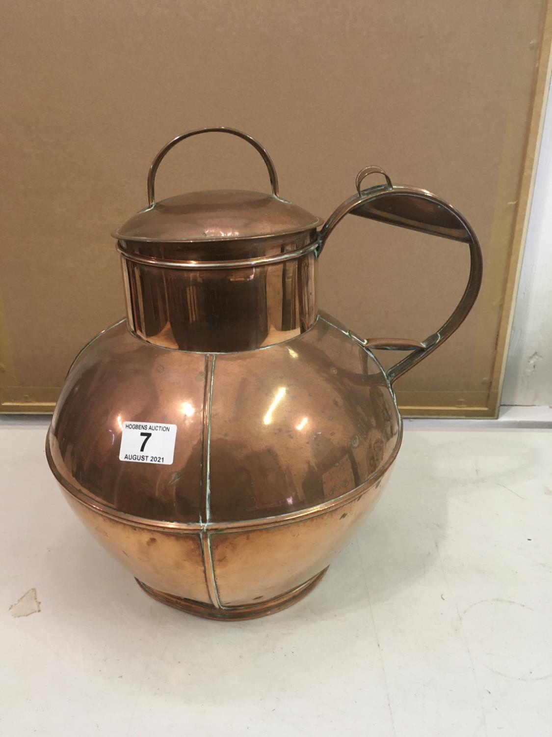 Copper Arts & Crafts flower pot 8" tall, copper Arts & Crafts gallon kettle with lid markers Martins - Image 5 of 7