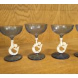 Art Deco period Mermaid design cocktail glasses each one 4" tall the handle modelled as a Mermaid
