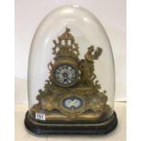 Gilt spelter mantle clock with figural Lady to the side, probably with Sevres plaques on original