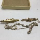 Gold Ladies bracelet, and 2 x 9ct gold bar brooches, 7 grams