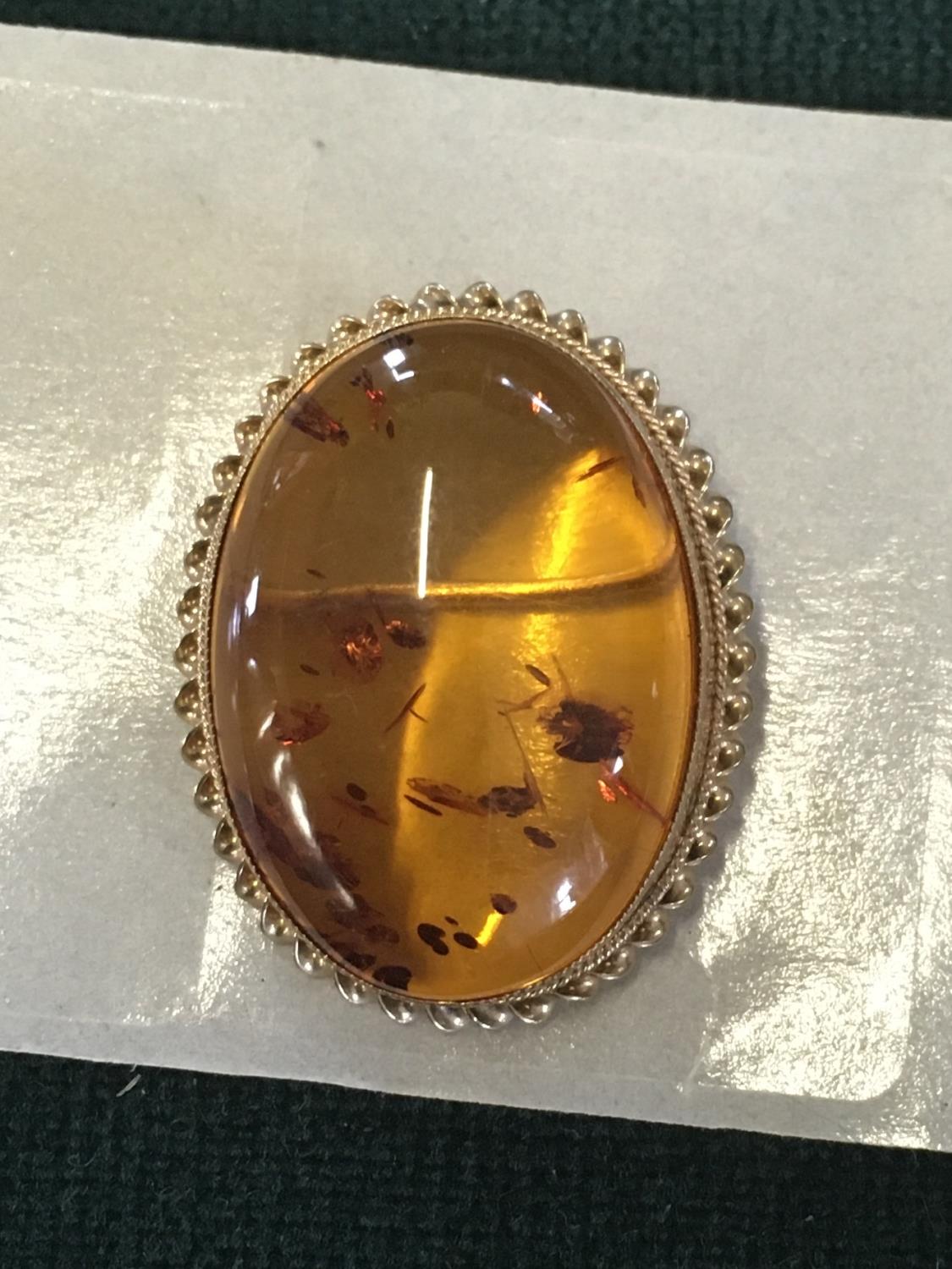 Gold bound AntiqueAmber brooch oval shaped, 1" long Baltic Amber 5.5 grams 25