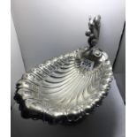 WMF silver coloured nut dish with shell style bowl overlooked by a squirrel holding a nut, 7" tall "