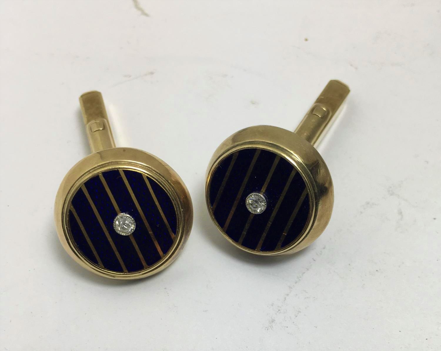 Stunning pair of diamond and lapis Lazuli Gent's cuff links both marked 18ct gold, 16.3 grams