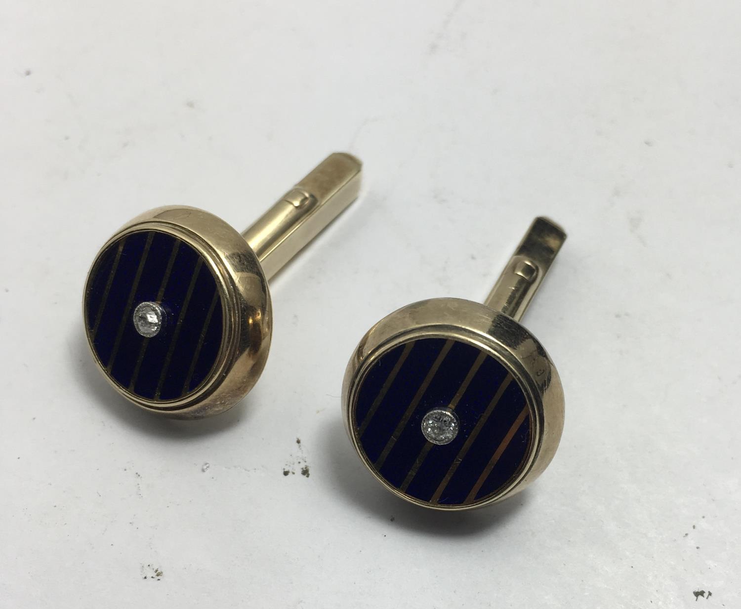 Stunning pair of diamond and lapis Lazuli Gent's cuff links both marked 18ct gold, 16.3 grams - Image 4 of 8