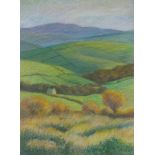 Valerie K WRIGHT (British 20th/21st Century) Looking South from St Breock Down, Crayon, Signed lower