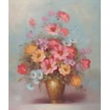 Robert COX (American 1934-2001) Vase of Spring flowers in a brass vase, Oil on canvas, Signed