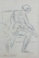 Attributed to Dame Laura KNIGHT (British 1877-1970) Dancer Tying her Shoe, Pencil and blue chalk - Image 2 of 6