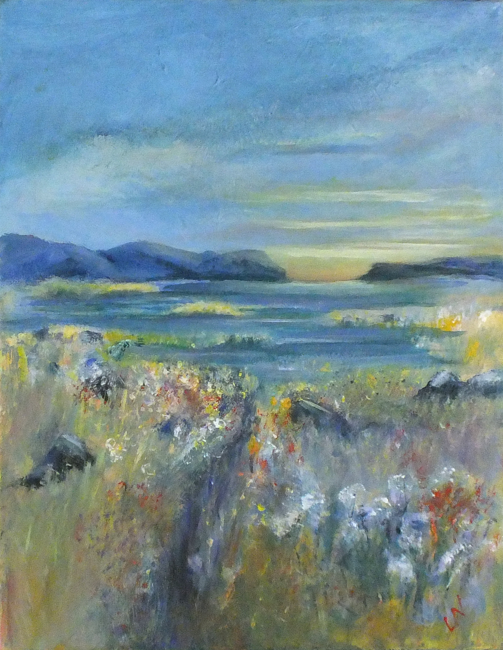 Lyn NORMAN (British b. 1947) Summer Sunrise Incoming Tide, Acrylic on canvas, Signed with initials