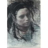 20th Century British School Study of a Woman's Head, Lithograph, 19" x 13.5" (48cm x 34cm)