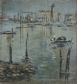 Victor MATHIAS (19th/20th Century) Lagoon Venice, Oil on card, Signed lower left, signed and dated - Image 2 of 4