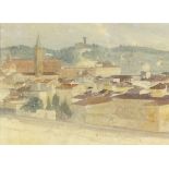 20th Century Italian Hilltop Town, Watercolour, 9.5" x 13.75" (24cm x 35cm)