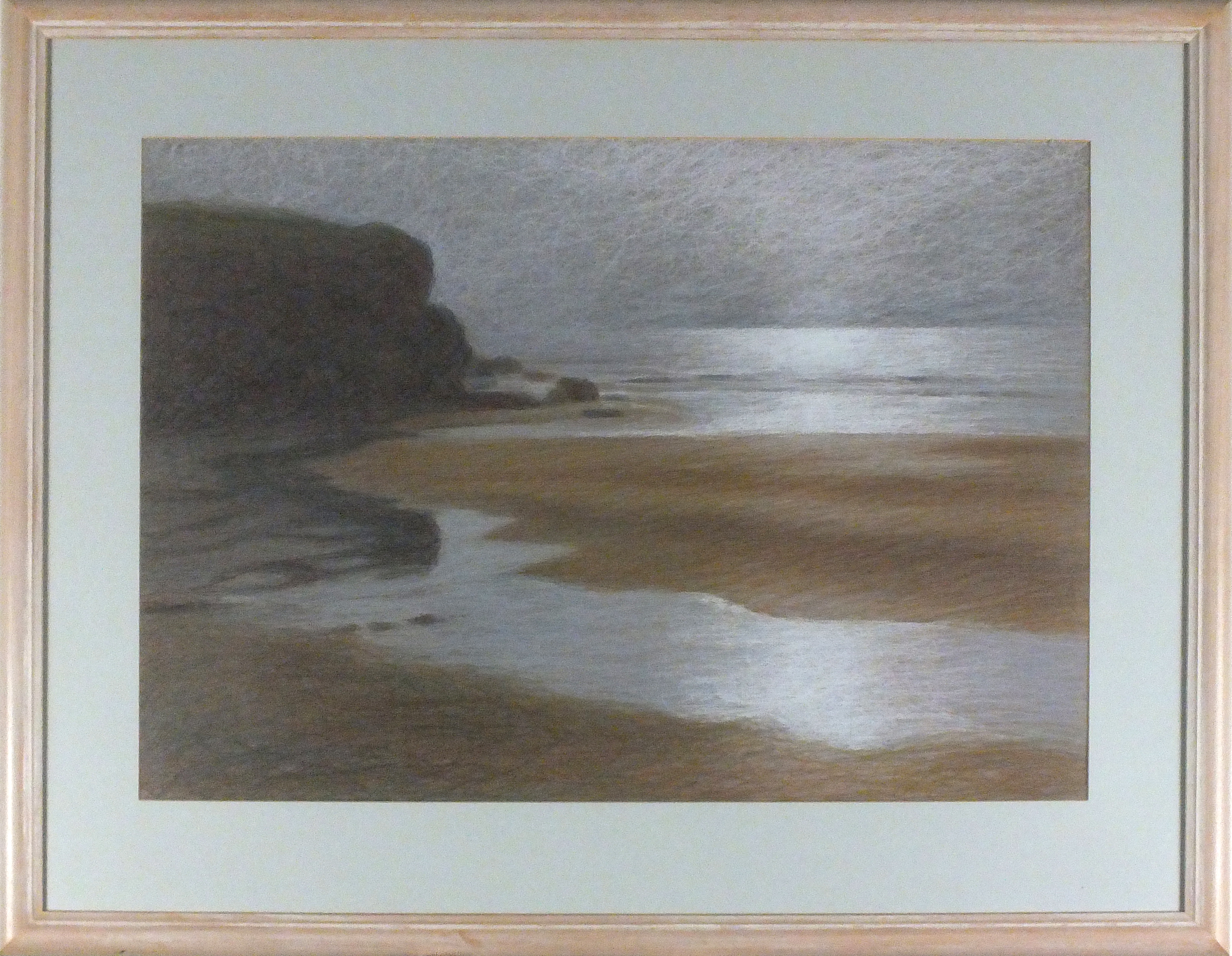 Valerie K WRIGHT (British 20th/21st Century) Beach at Trenance, Crayon, Signed lower left, label - Image 2 of 2