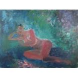 LAVERNE (20th/21st Century) Nude Study, Oil on canvas, Signed verso, 77cm x 102cm (30.25" x 40")