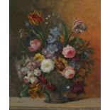 Karl HEINER (Austrian 19th/20th Century) Flower Piece - Still Life of Tulips and Summer Flowers in a