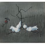Rosemary ZIAR (British 1919-2003) White Cattle Beneath a Tree, Watercolour, Signed lower right,