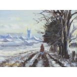 Douglas HILL (British b.1953) Winter Scene, Oil on board, Signed lower left, 4.25" x 6" (11cm x