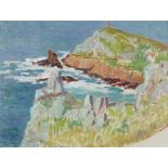 Elizabeth Lamorna KERR (British 1904-1991) Cape Cornwall, Oil on canvas board, Signed by artist's