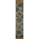 A pair of 19th Century Chinese panels, cream silk embroidered in blue with flowers and insects, 20.