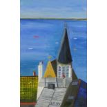 Andrew STEWART (British b. 1948) St Ives Catholic Church and Beyond, Oil on board, Signed with
