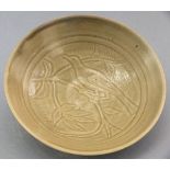 James WALFORD (British 1913-2003) A celadon glazed shallow bowl, incised with a bird design, incised
