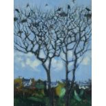 Robert JONES (British b. 1943) Rooks and Winter Trees, Oil on canvas, Signed with initials lower