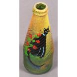 Ponckle FLETCHER (British 1934-2012) Cat with Red Flowers, Painted on a green bottle, Signed and