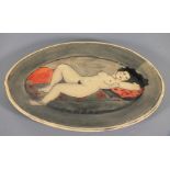 Louise GARDELLE (Swedish b. 1944) Small oval platter decorated with reclining nude, impressed with