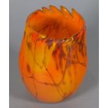 Norman Stewart CLARKE (British b. 1944) a vase, orange and black marbled glass, with a serrated