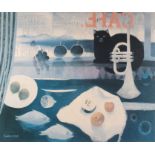 Mary FEDDEN (British 1915-2012) Still Live in a Café Window with Cat, Trumpet and Fish,