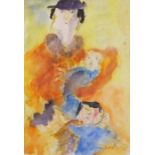 Nan FRANKEL (British 1921-2000) Woman with Three Children, Watercolour and pencil, 7.5" x 5.25" (