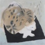 Simon POOLEY (British b. 1955) Cat on a Mat, Mixed media on board, Signed and dated 2002 lower