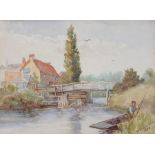 E GLANVILLE (British 19/20th Century) Gentleman in a Punt, Watercolour, Signed and dated 1900