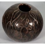 Jenny MERRIBANK (Australian 20th Century) globe vase, incised with water creatures and reeds, signed