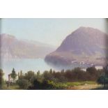 19th Century Continental School Italian Lake Scene, Oil on paper, 3.5" x 5" (9cm x 13cm)